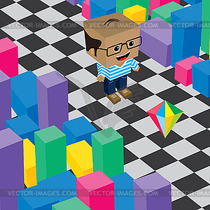 Geek boy invasion video game asset isometric - vector clipart