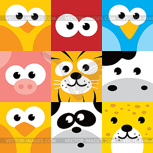Square animal face icon button set - vector clipart / vector image