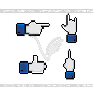 Pixel theme hand gesture sign - color vector clipart