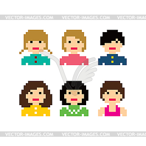 Pixel people woman avatar set - vector clip art