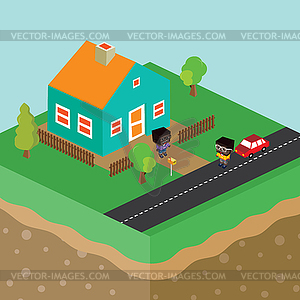 Isometric residential view cartoon theme - vector clipart