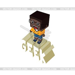 Isometric female geek cartoon character - vector image