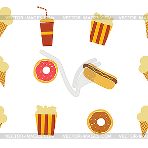 Seamless fastfood restaurant theme pattern - vector clipart