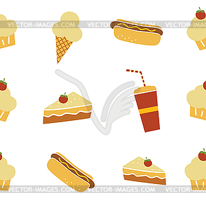 Seamless fastfood restaurant theme pattern - vector image