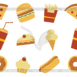 Seamless fastfood restaurant theme pattern - vector image