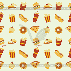 Seamless fastfood restaurant theme pattern - vector clipart