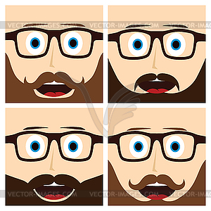 Geek mustache guy cartoon character - vector clipart