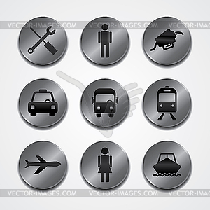 Metal plate theme icon button set - vector clipart