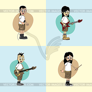Мужской персонаж мультяшныйа тема группа гитары - векторное изображение