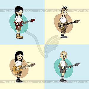 Male cartoon character band guitar theme - vector clipart