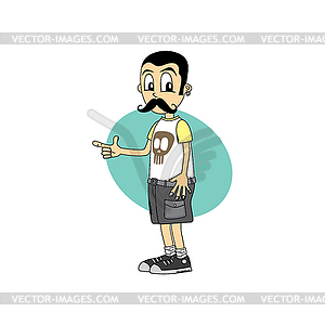 Mustache male cartoon character finger gesture theme - vector image