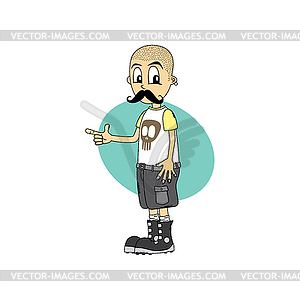 Mustache male cartoon character finger gesture theme - vector image