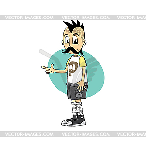 Mustache male cartoon character finger gesture theme - vector clip art