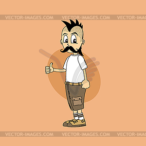 Мужской персонаж мультяшныйа большой палец вверх жест - изображение в формате EPS
