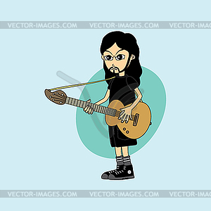 Male cartoon character band guitar theme - vector image