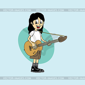 Male cartoon character band guitar theme - color vector clipart