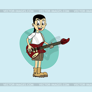 Male cartoon character band guitar theme - vector clip art