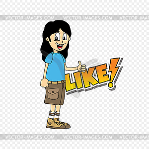 Male cartoon character like text thumb up theme - vector image