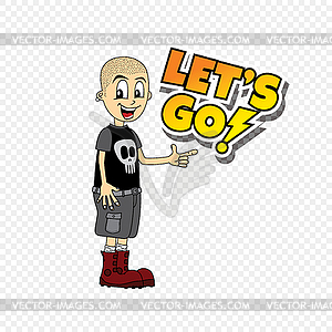 Male cartoon character let`s go text theme - vector clip art