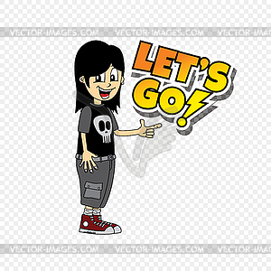 Male cartoon character let`s go text theme - vector image