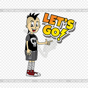 Male cartoon character let`s go text theme - vector image