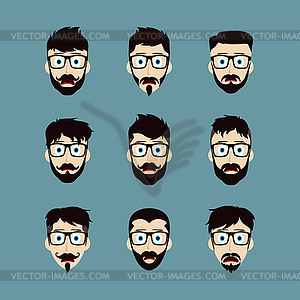 Funny face cartoon character set - vector image