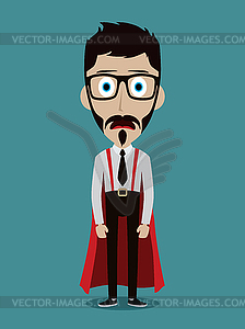 Young businessman in flat style superhero - vector clip art