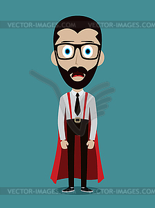 Young businessman in flat style superhero - vector clip art