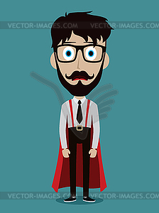 Young businessman in flat style superhero - vector clipart