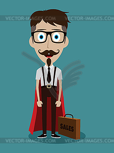 Young businessman in flat style superhero - vector clipart