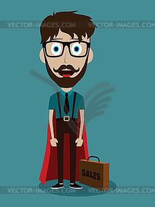 Young businessman in flat style superhero - vector clipart