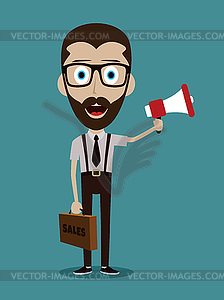 Trendy flat style cartoon man holding megaphone - stock vector clipart