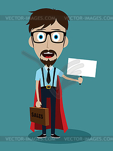 Young businessman in flat style superhero - vector image