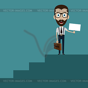 Businessman in black suit with suitcase climbing - vector image
