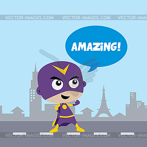 Adorable and amazing cartoon superhero in classic - vector image
