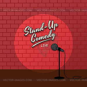 Red brick spotlight stand up comedy stage - vector image