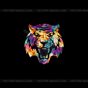 Intimidating tiger front view theme logo template - vector EPS clipart