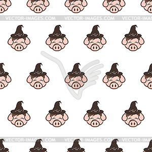 Wizard pig pork bacon theme cartoon seamless pattern - vector clip art