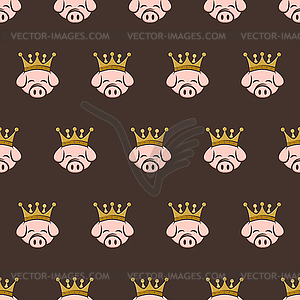 King pig crown pork bacon seamless pattern - vector clipart