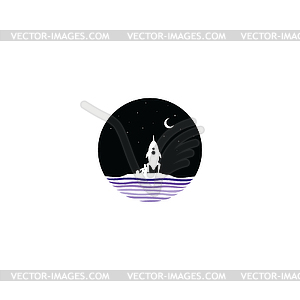 Midnight scene space rocket sign symbol - vector clipart