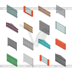 Set of isometric spans fences, - vector clipart