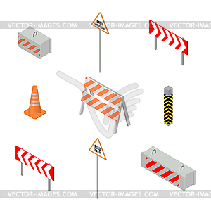 Set of road signs repairs in isometric,  - vector clipart