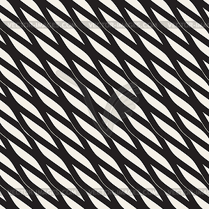 Seamless Black and White Diagonal Wavy Shapes - vector image