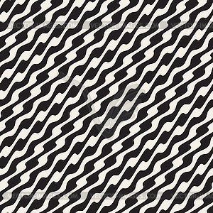 Wavy Diagonal Lines. Seamless Black and White - vector clipart