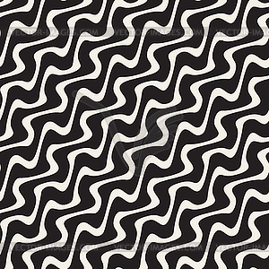 Wavy Diagonal Lines. Seamless Black and White - vector clipart