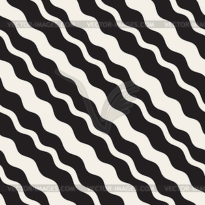 Seamless Black and White Diagonal Wavy Lines Pattern - vector clip art