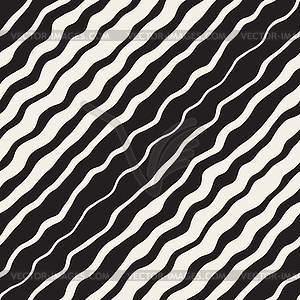 Seamless Black and White Diagonal Wavy Stripes - vector clip art