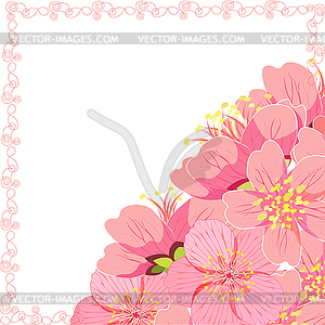 Card with sakura cherry blossom corner - vector clip art