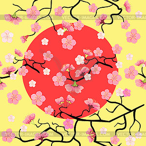 Seamless pattern cherry branch with cherry blossom - vector clipart