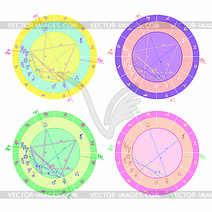 Set of colored natal astrological charts - vector image